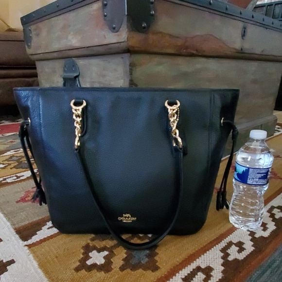 Coach Handbags - COACH ELLE Chain Tote Bag Black Pebble Leather